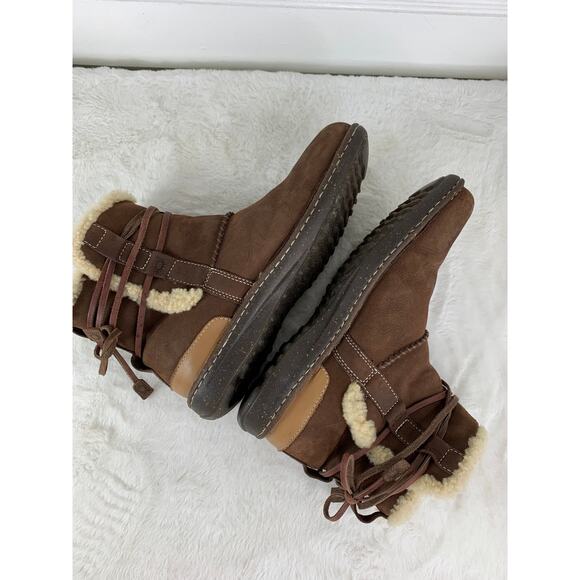 UGG La Jolla Ankle Boots Women's 10 Brown Suede Shearling Tie Caspia - Picture 4 of 8